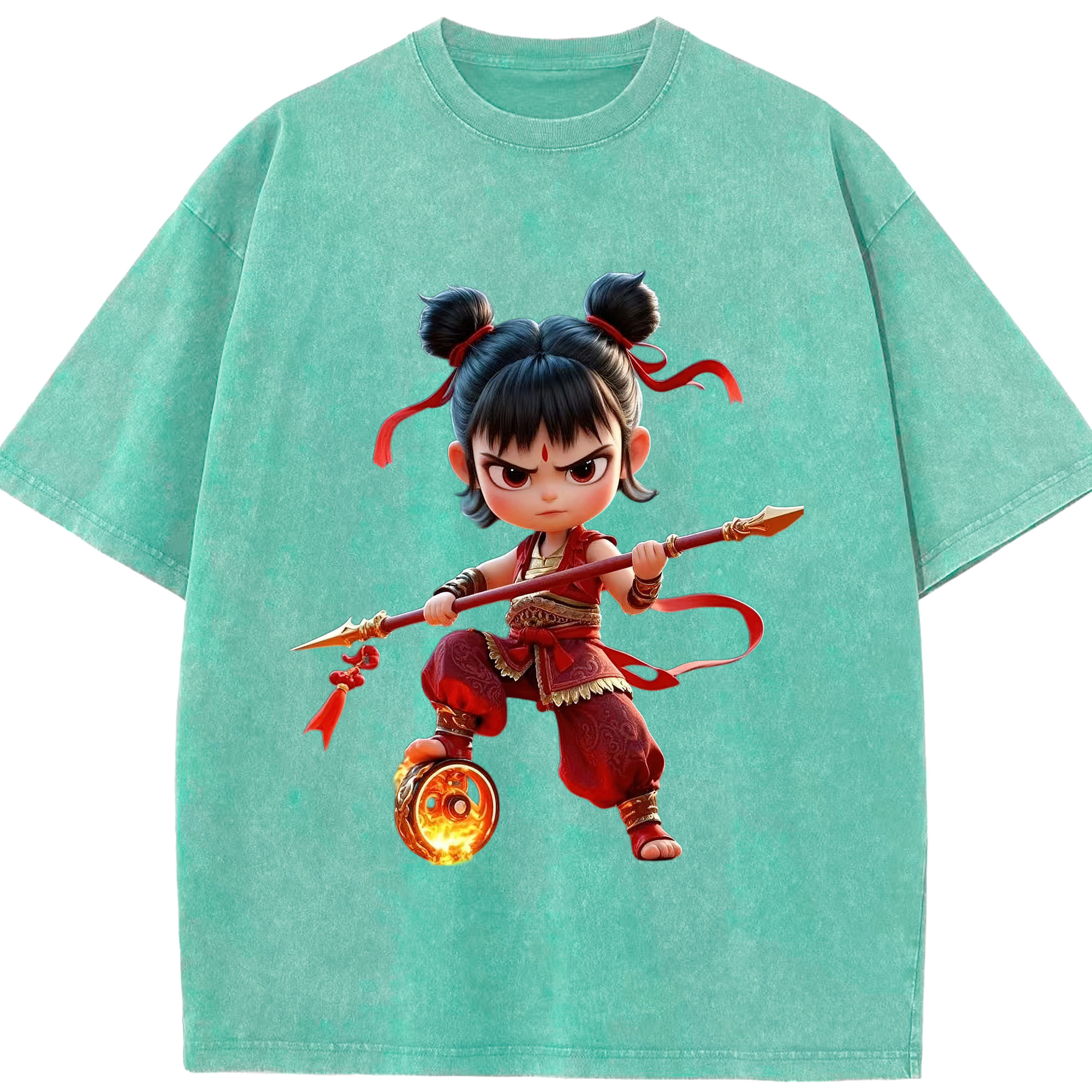 （画像用） Ne Zha 2 ナタ 魔童の大暴れ 綿100% ヴィンテージ風 半袖Tシャツ（フロントプリント）